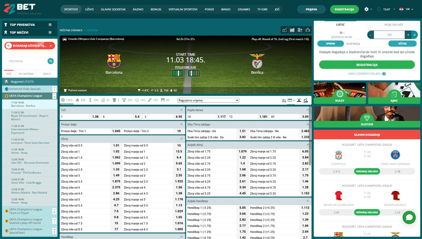 Ponuda za kladjenje kladionice 22bet